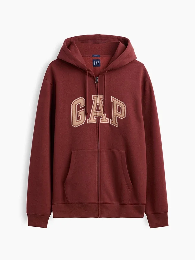 Hoodie med dragkedja och Vintagesoft Arch Logo för vuxna