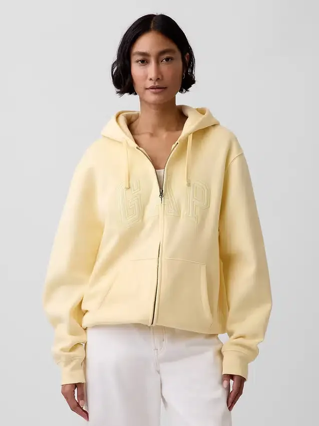 Hoodie med dragkedja och Vintagesoft Arch Logo för vuxna