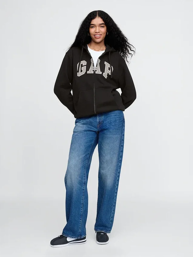 Hoodie med dragkedja och Vintagesoft Arch Logo för vuxna