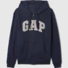 Hoodie med dragkedja och Vintagesoft Arch Logo för vuxna