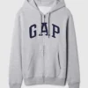 Hoodie med dragkedja och Vintagesoft Arch Logo för vuxna