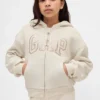Huvtröja för barn med sherpa-foder och grafiskt logo-tryck