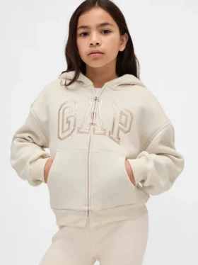 Huvtröja för barn med sherpa-foder och grafiskt logo-tryck
