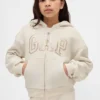 Huvtröja för barn med sherpa-foder och grafiskt logo-tryck