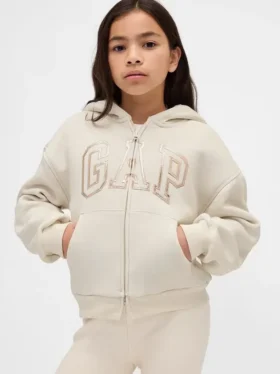 Huvtröja för barn med sherpa-foder och grafiskt logo-tryck