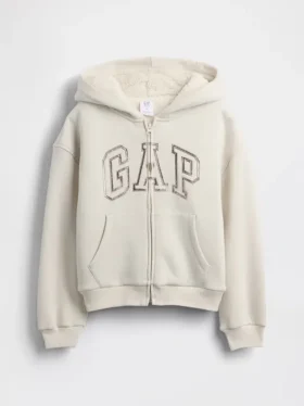 Huvtröja för barn med sherpa-foder och grafiskt logo-tryck