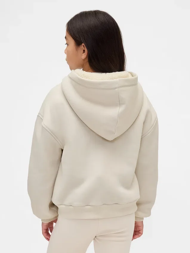Huvtröja för barn med sherpa-foder och grafiskt logo-tryck