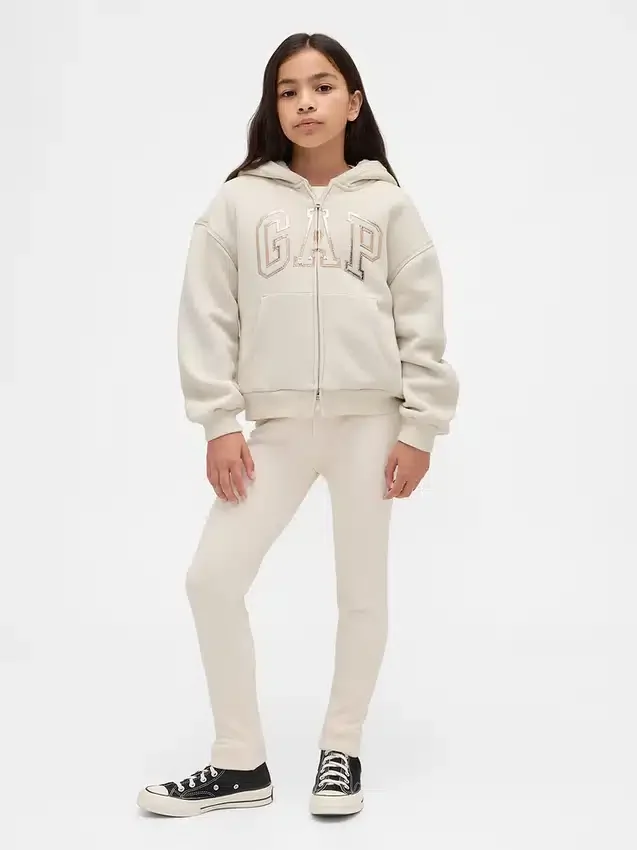 Huvtröja för barn med sherpa-foder och grafiskt logo-tryck