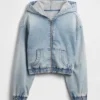 Huvtröja i stickad denim med dragkedja för barn