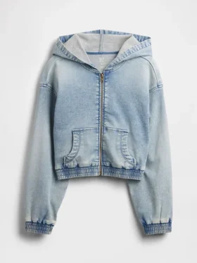 Huvtröja i stickad denim med dragkedja för barn