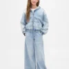 Huvtröja i stickad denim med dragkedja för barn