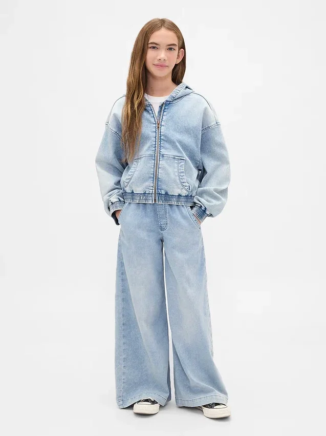 Huvtröja i stickad denim med dragkedja för barn