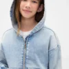 Huvtröja i stickad denim med dragkedja för barn