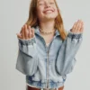 Huvtröja i stickad denim med dragkedja för barn