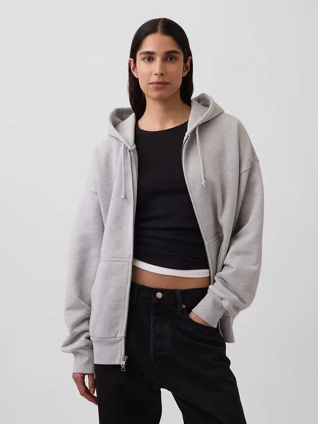 Huvtröja med dragkedja i extra tjock fransk frotté för vuxna