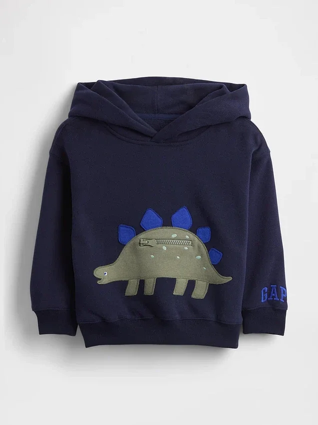 Huvtröja med ficka och dinosauriemotiv för Baby & Småbarn