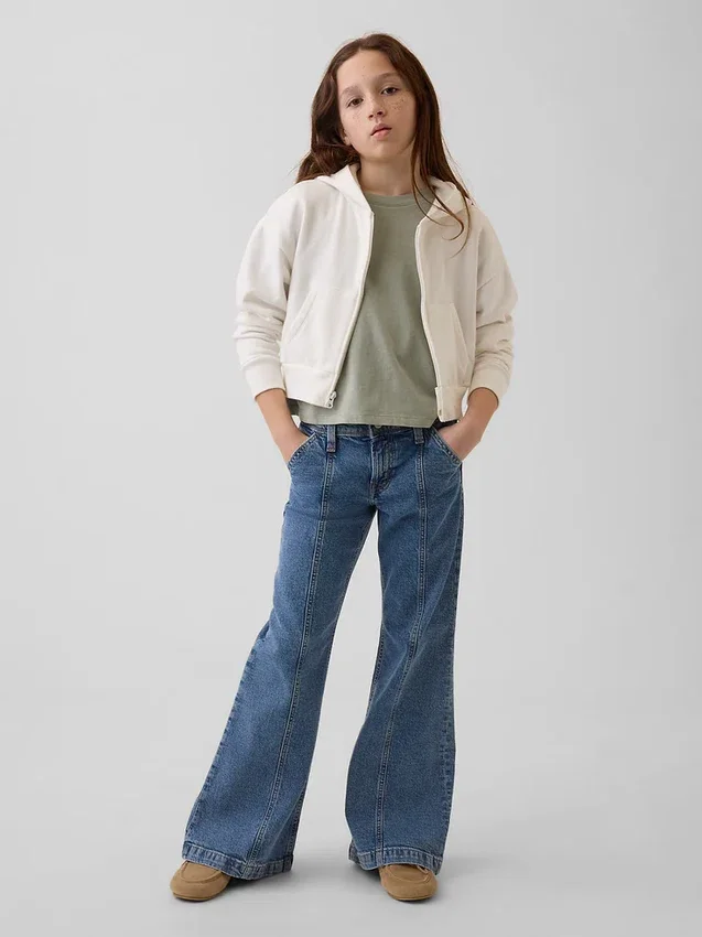 Jeans för barn med låg midja, sömmar och avslappnad flare-passform