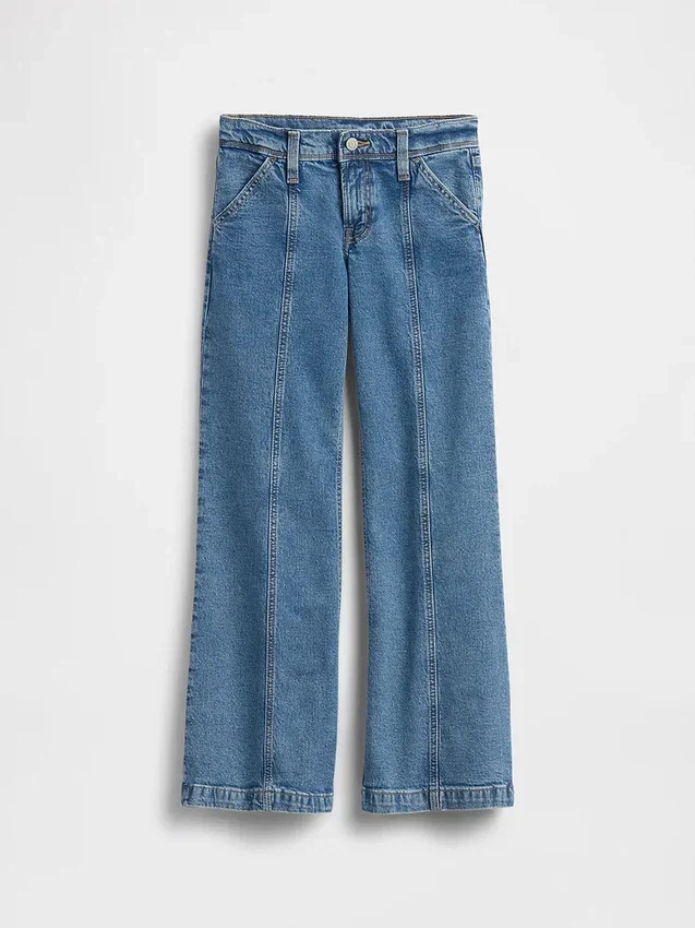 Jeans för barn med låg midja, sömmar och avslappnad flare-passform