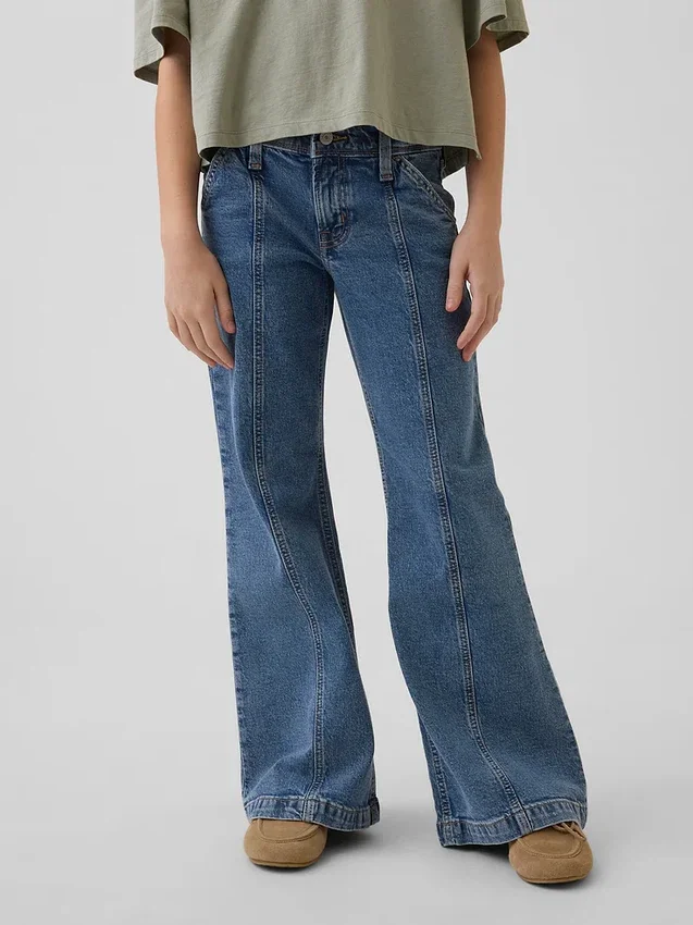 Jeans för barn med låg midja, sömmar och avslappnad flare-passform