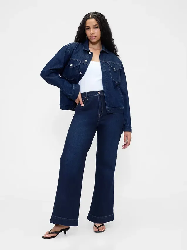 Jeans med hög midja och avslappnad utsvängd passform