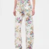 Jeans med hög midja och blommönster