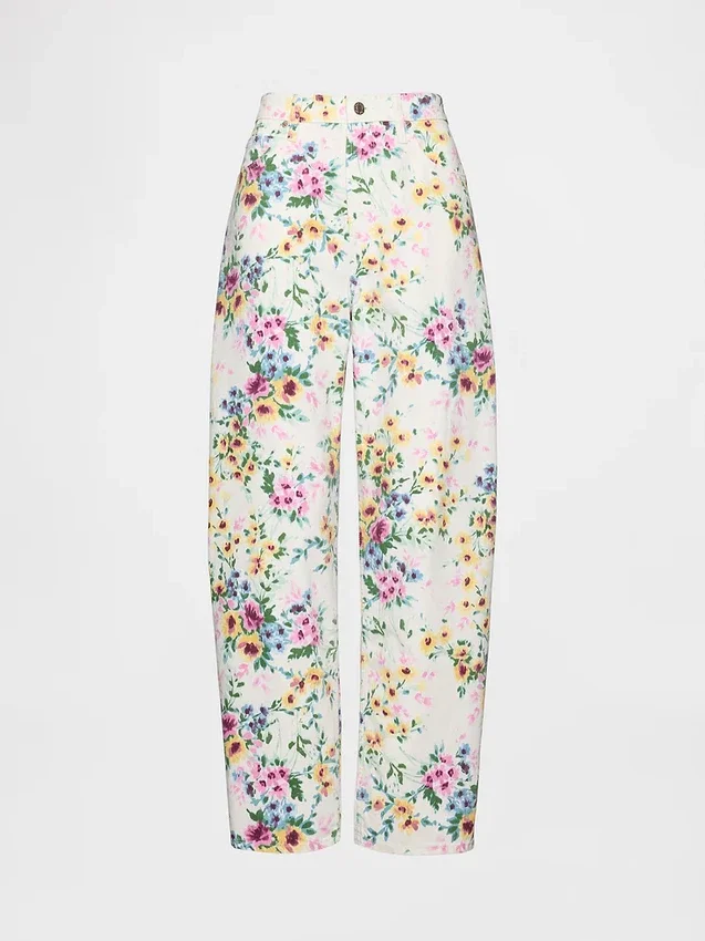 Jeans med hög midja och blommönster