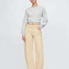 Jeans med hög midja och khakifärgade ränder