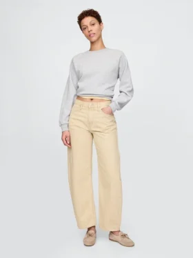 Jeans med hög midja och khakifärgade ränder