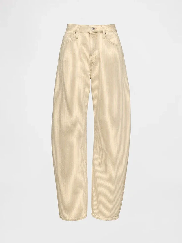 Jeans med hög midja och khakifärgade ränder