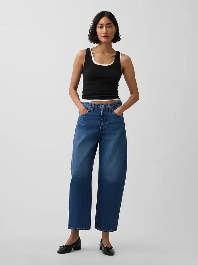 Jeans med hög midja och kort benlängd