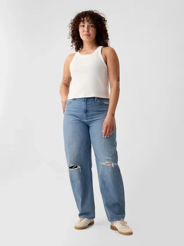 Jeans med hög midja och rak passform