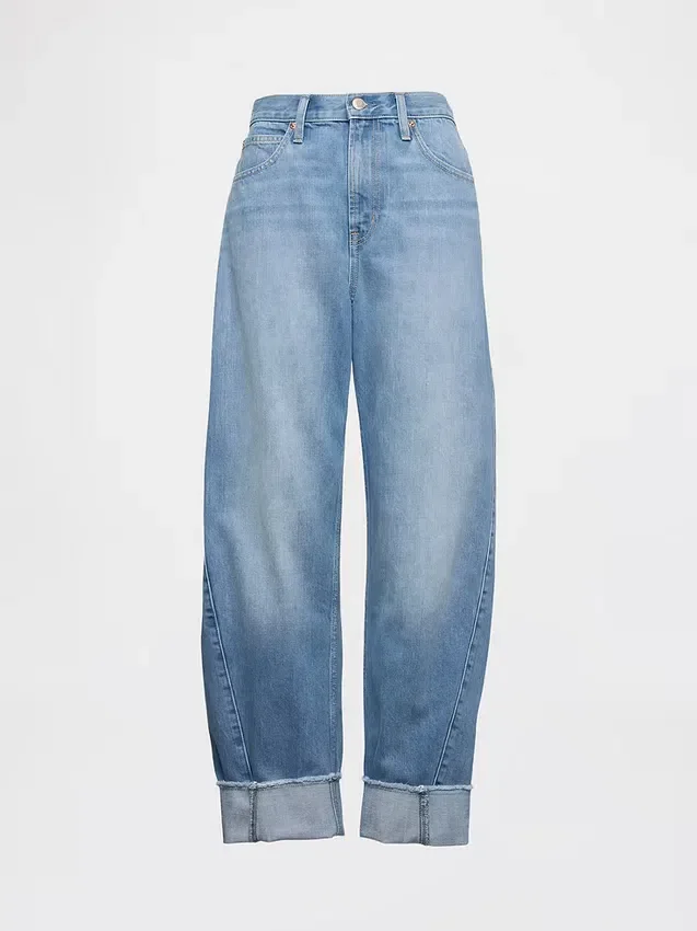 Jeans med hög midja och uppvikt benslut
