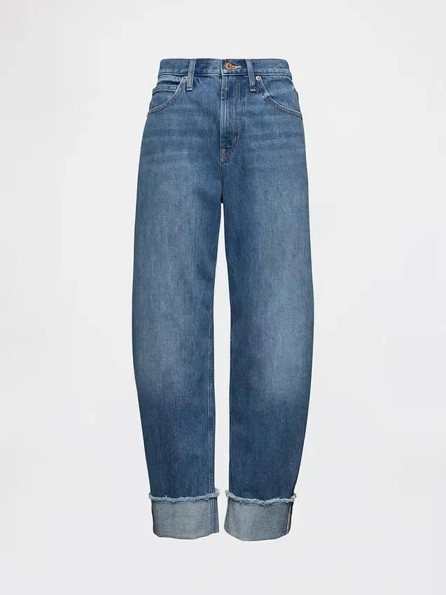 Jeans med hög midja och uppvikt benslut