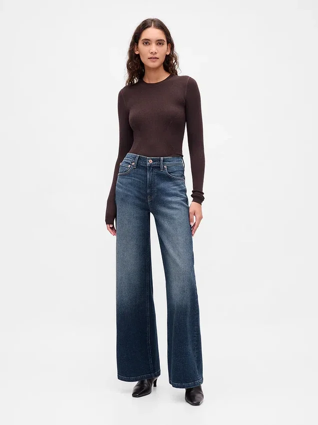 Jeans med hög midja och vida ben