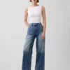 Jeans med hög midja, vid ben och ankellängd