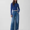 Jeans med hög midja, vid ben och ankellängd