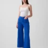 Jeans med hög midja, vid ben och ankellängd