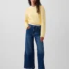 Jeans med hög midja, vid ben och ankellängd