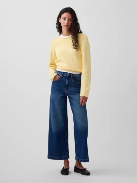 Jeans med hög midja, vid ben och ankellängd