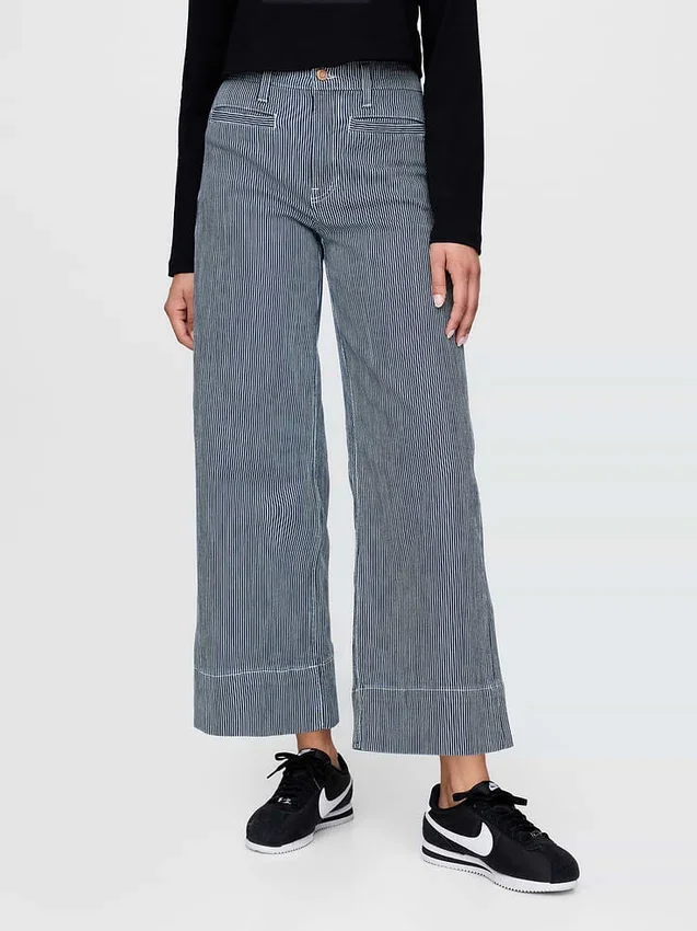 Jeans med hög midja, vid ben och ankellängd