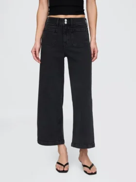 Jeans med hög midja, vid ben och ankellängd