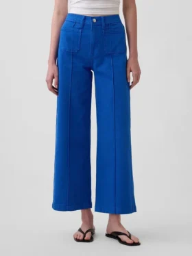 Jeans med hög midja, vid ben och ankellängd