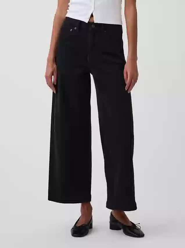 Jeans med hög midja, vid ben och ankellängd