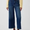 Jeans med hög midja, vid ben och ankellängd