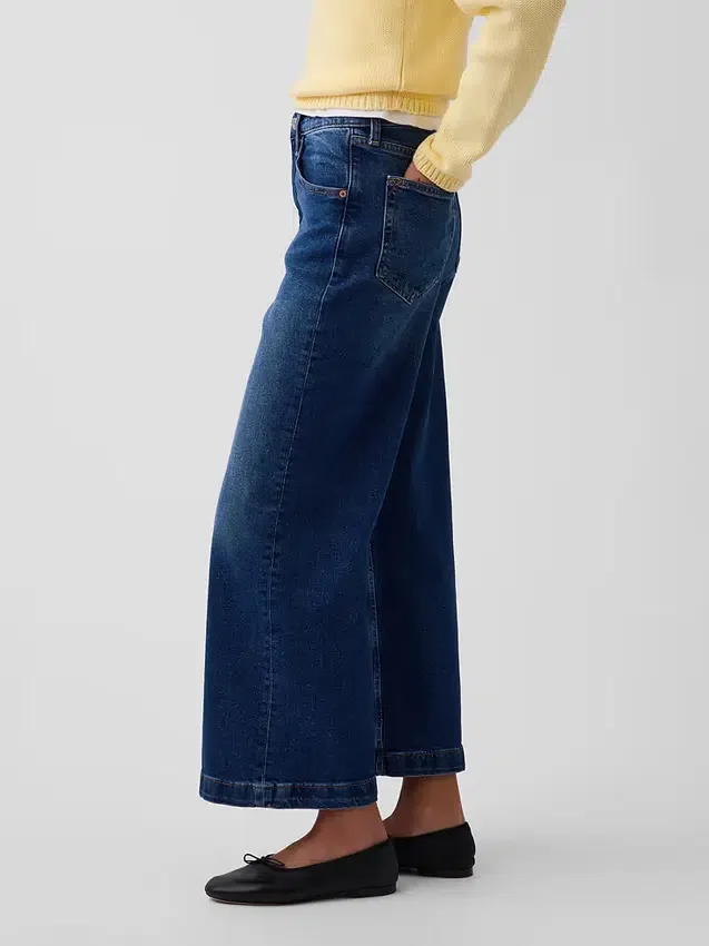 Jeans med hög midja, vid ben och ankellängd