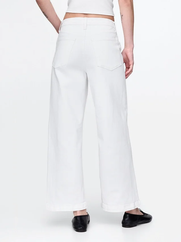 Jeans med hög midja, vid ben och ankellängd