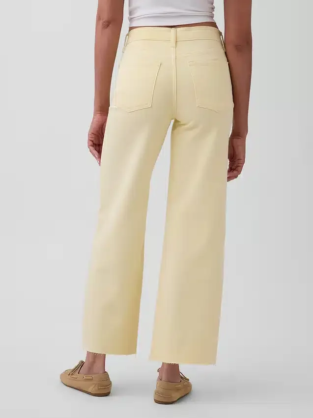 Jeans med hög midja, vid ben och ankellängd
