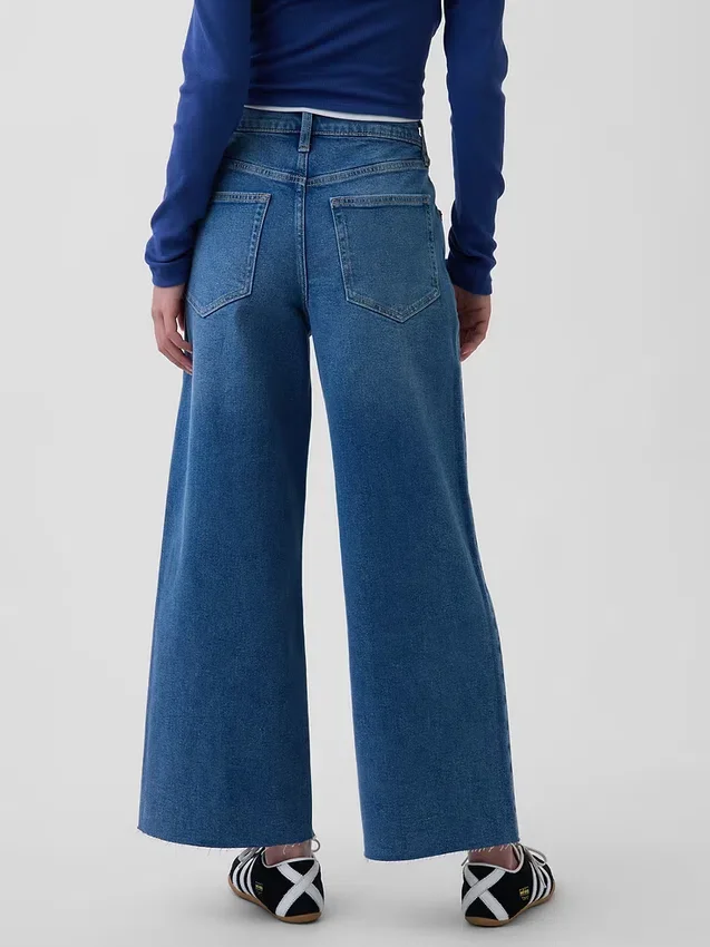Jeans med hög midja, vid ben och ankellängd