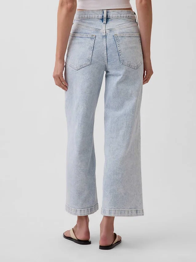 Jeans med hög midja, vid ben och ankellängd
