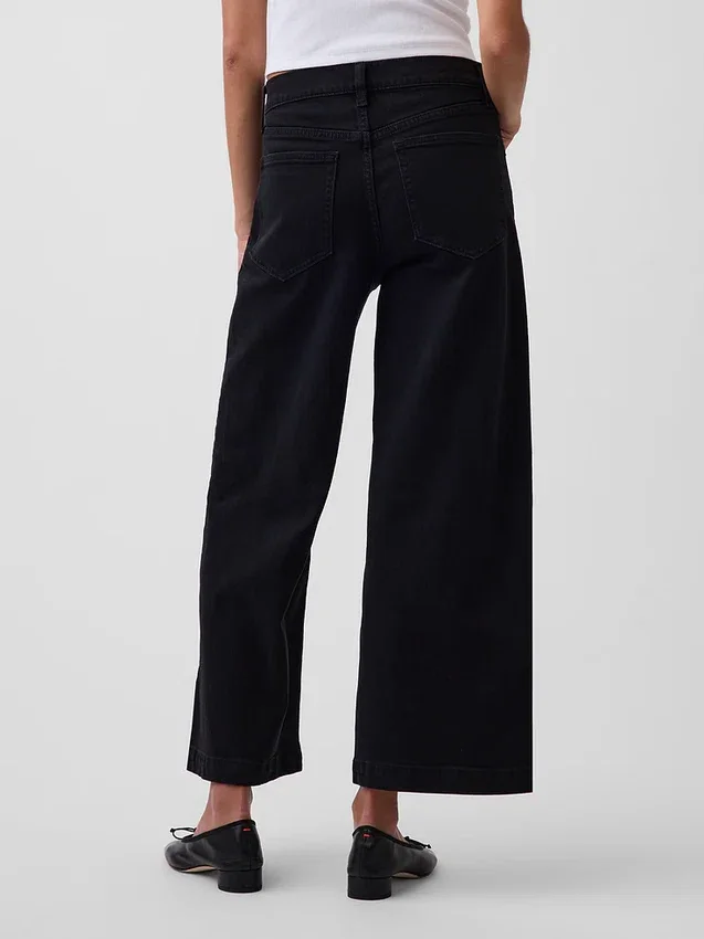 Jeans med hög midja, vid ben och ankellängd